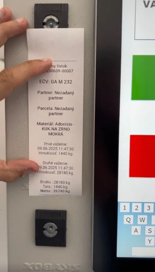 Vytlačený vážny lístok z programu Váženie