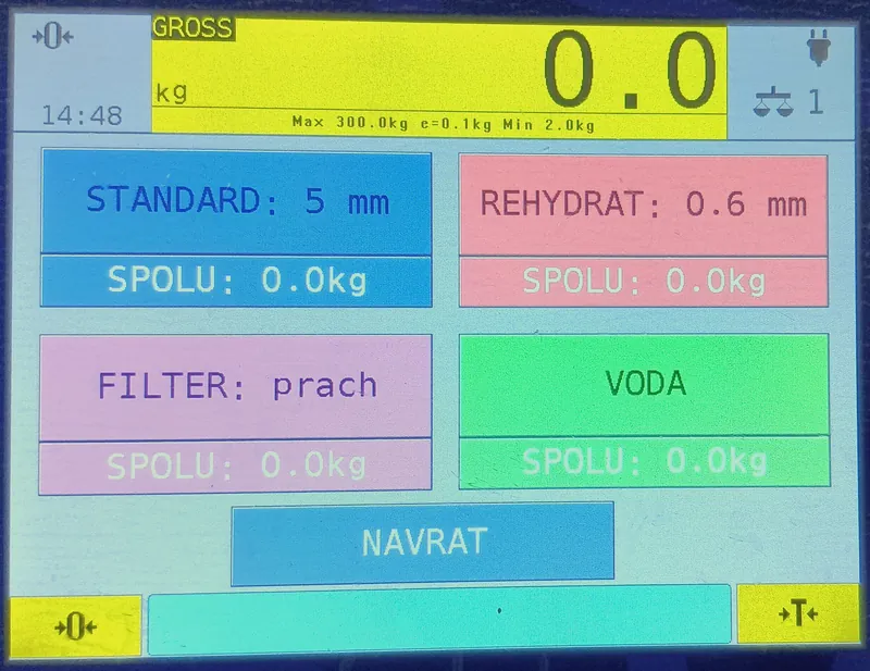 Obrazovka indikátora na výber produktu