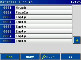 Výber váženej suroviny zo zoznamu
